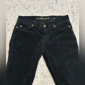 Mih Jeans Black Velvet Mid Rise Slim Leg Jeans